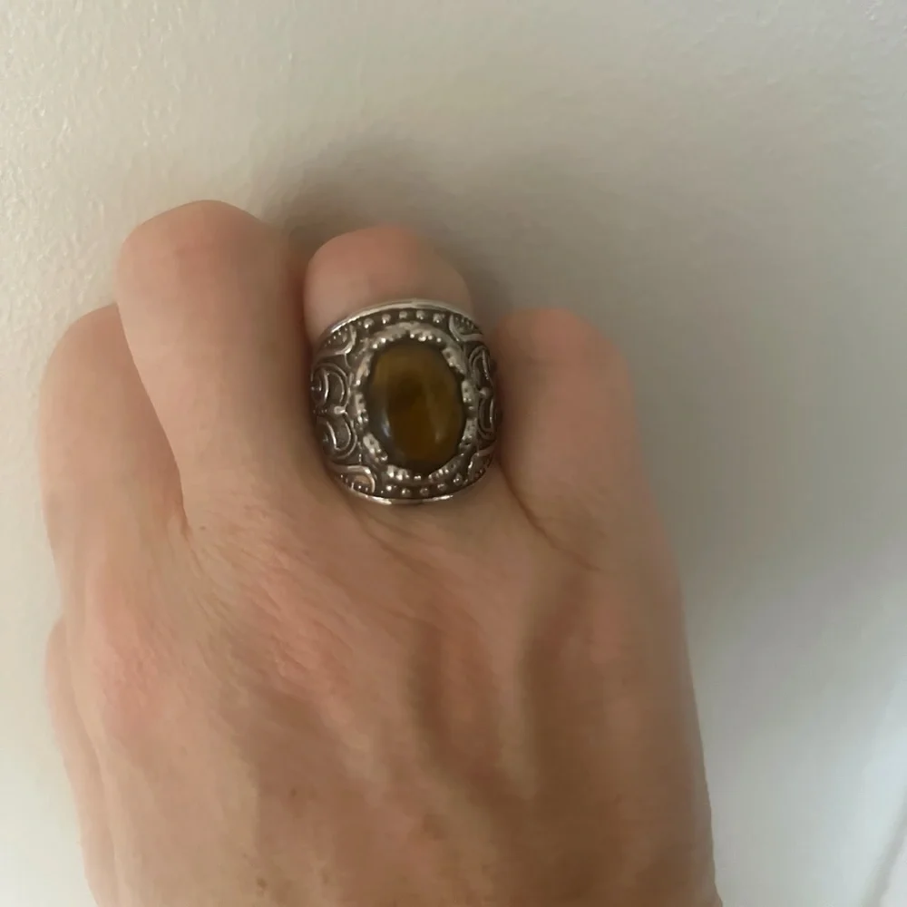 Tiger's Eye Stone Ring: Stainless Steel Vintage Style ring size 8🔥